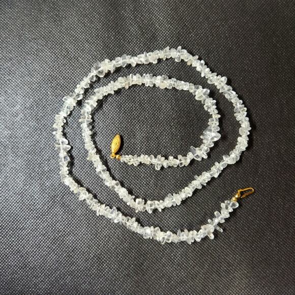 Quartz Chip Beaded Necklace | 28” Stone Jewelry | Vintage with Gold Tone Clasp - Picture 2 of 4
